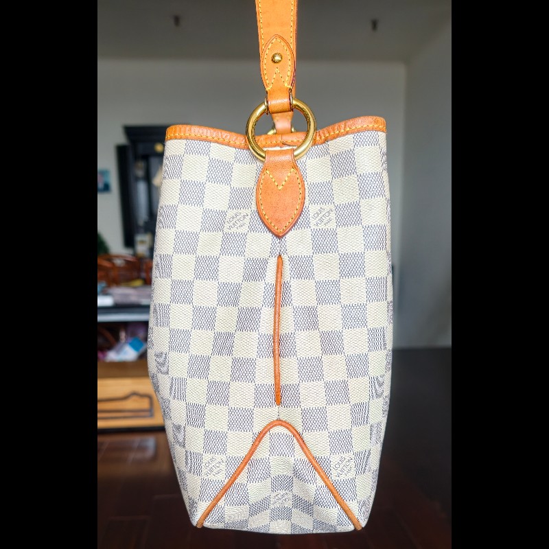 【絕版珍藏】LV Louis Vuitton Delightful PM 白棋盤格肩背包 (Damier Azur)-3