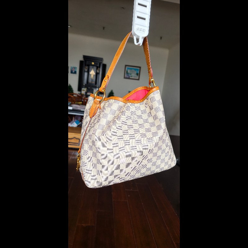 【絕版珍藏】LV Louis Vuitton Delightful PM 白棋盤格肩背包 (Damier Azur)-6