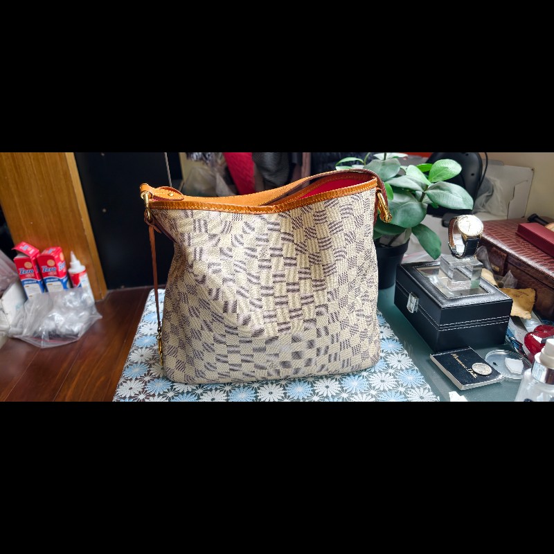 【絕版珍藏】LV Louis Vuitton Delightful PM 白棋盤格肩背包 (Damier Azur)-8
