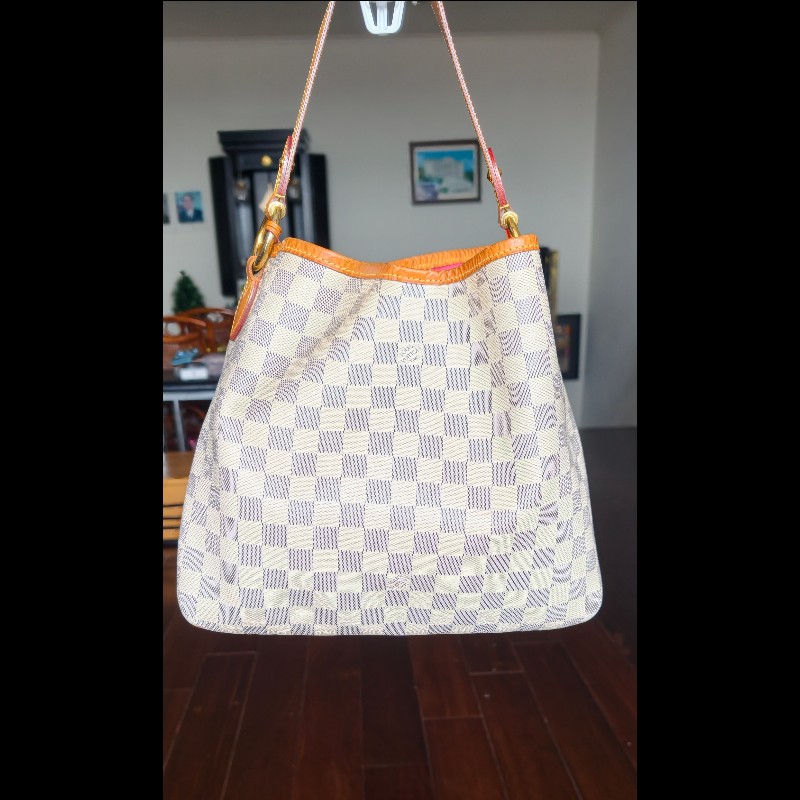【絕版珍藏】LV Louis Vuitton Delightful PM 白棋盤格肩背包 (Damier Azur)-10