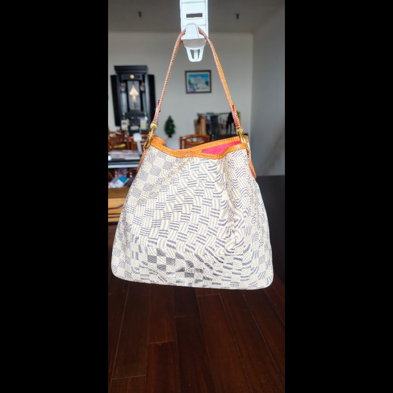 【絕版珍藏】LV Louis Vuitton Delightful PM 白棋盤格肩背包 (Damier Azur)-11