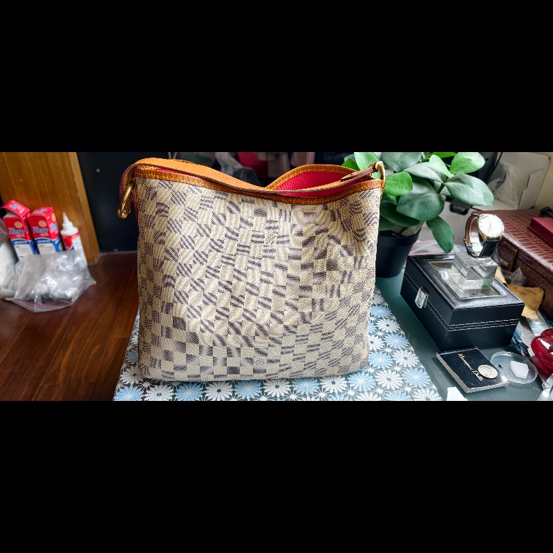 【絕版珍藏】LV Louis Vuitton Delightful PM 白棋盤格肩背包 (Damier Azur)-12
