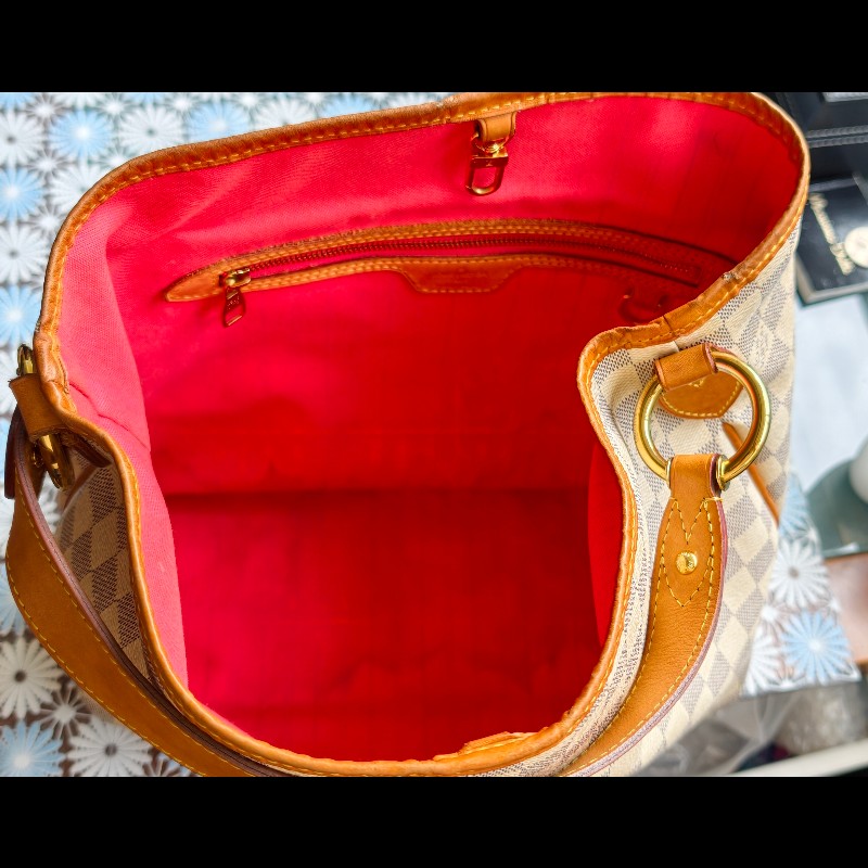 【絕版珍藏】LV Louis Vuitton Delightful PM 白棋盤格肩背包 (Damier Azur)-22