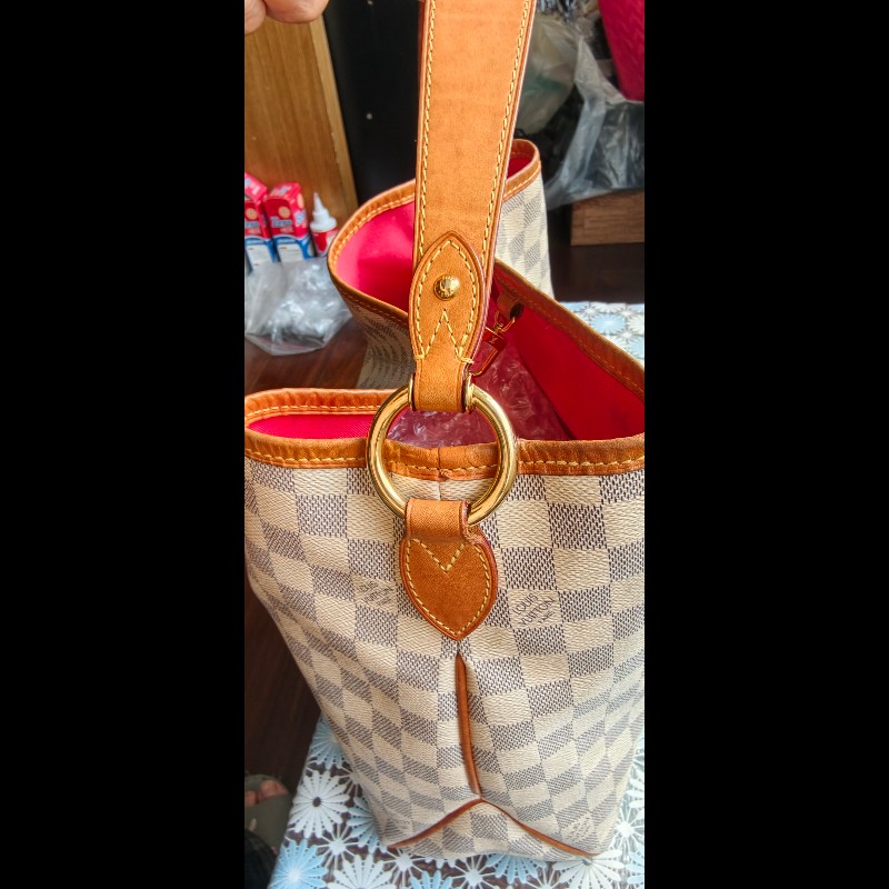 【絕版珍藏】LV Louis Vuitton Delightful PM 白棋盤格肩背包 (Damier Azur)-24