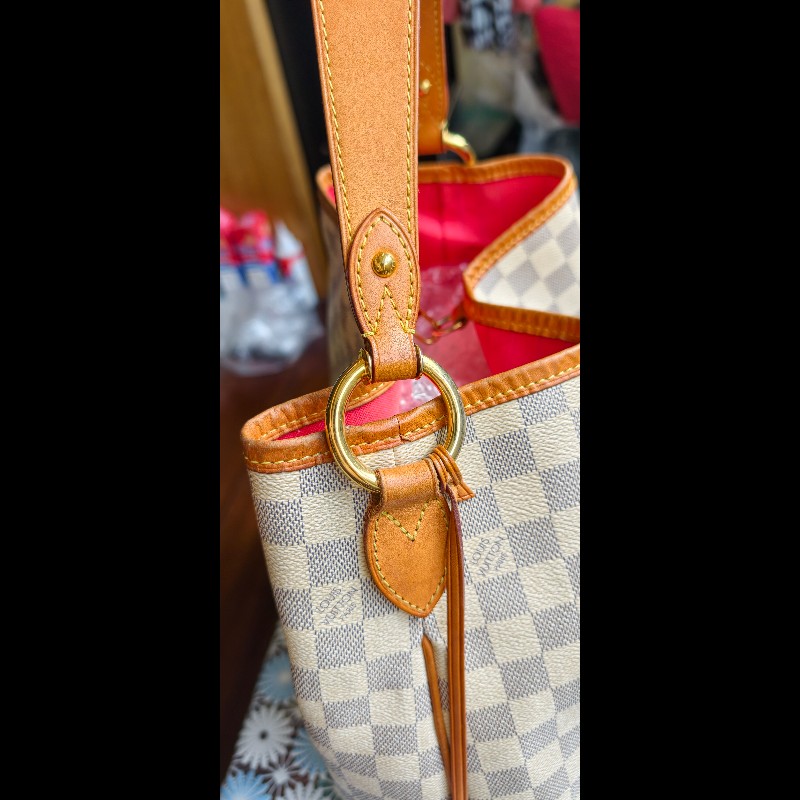 【絕版珍藏】LV Louis Vuitton Delightful PM 白棋盤格肩背包 (Damier Azur)-25