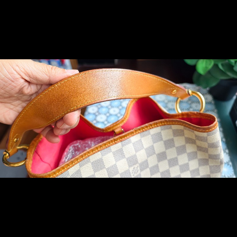 【絕版珍藏】LV Louis Vuitton Delightful PM 白棋盤格肩背包 (Damier Azur)-28