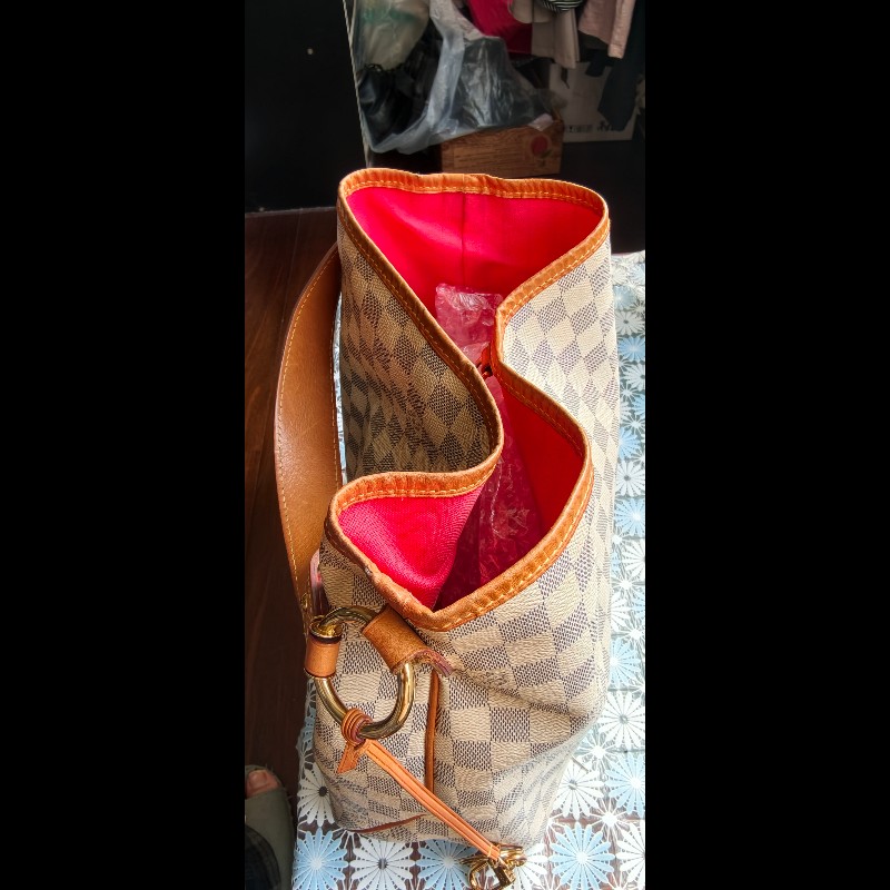 【絕版珍藏】LV Louis Vuitton Delightful PM 白棋盤格肩背包 (Damier Azur)-34