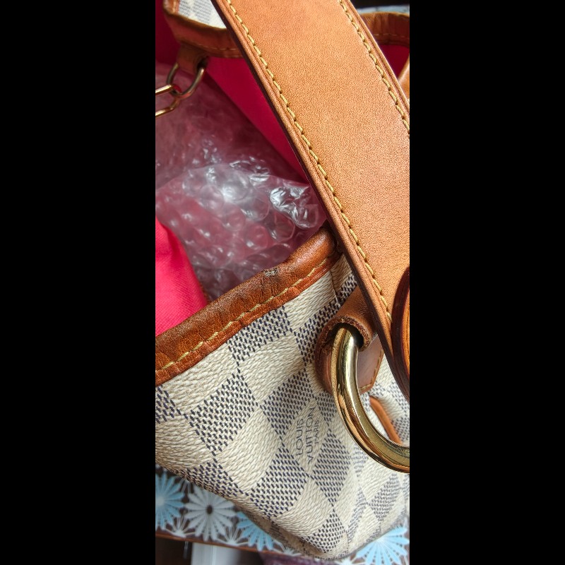 【絕版珍藏】LV Louis Vuitton Delightful PM 白棋盤格肩背包 (Damier Azur)-36