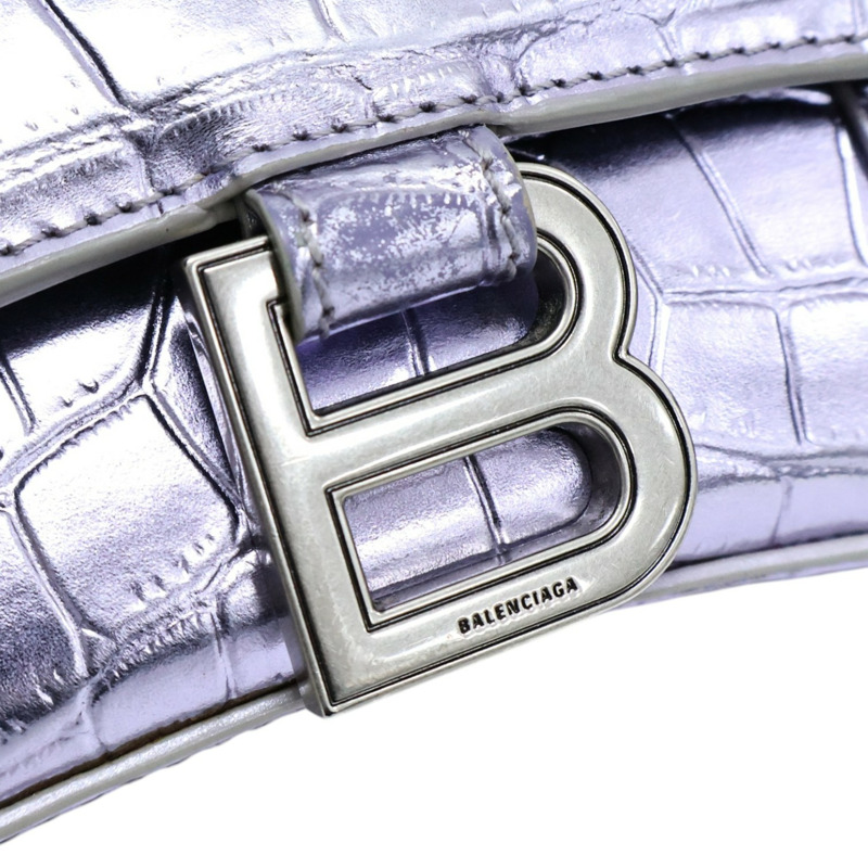 紫色 鱷魚壓紋 牛皮 Hourglass XS 兩用包【BALENCIAGA 巴黎世家】 593546-9