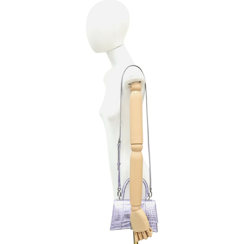 紫色 鱷魚壓紋 牛皮 Hourglass XS 兩用包【BALENCIAGA 巴黎世家】 593546-10