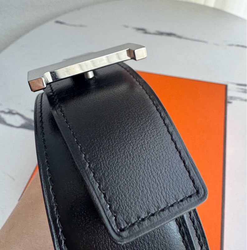 Hermes 黑/深咖雙面銀大H皮帶90cm-7