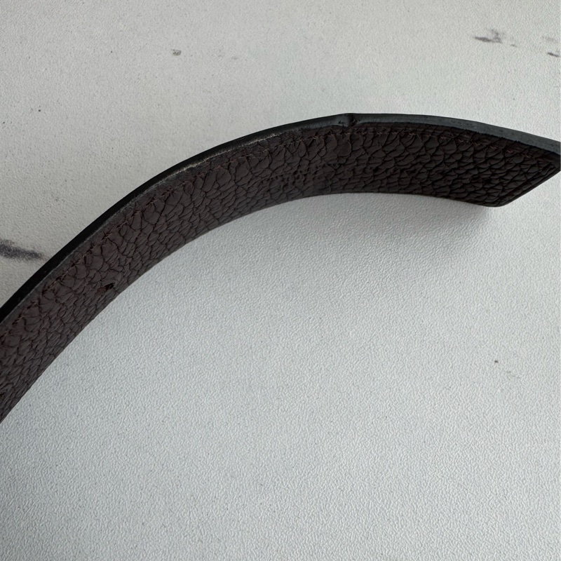 Hermes 黑/深咖雙面銀大H皮帶90cm-10