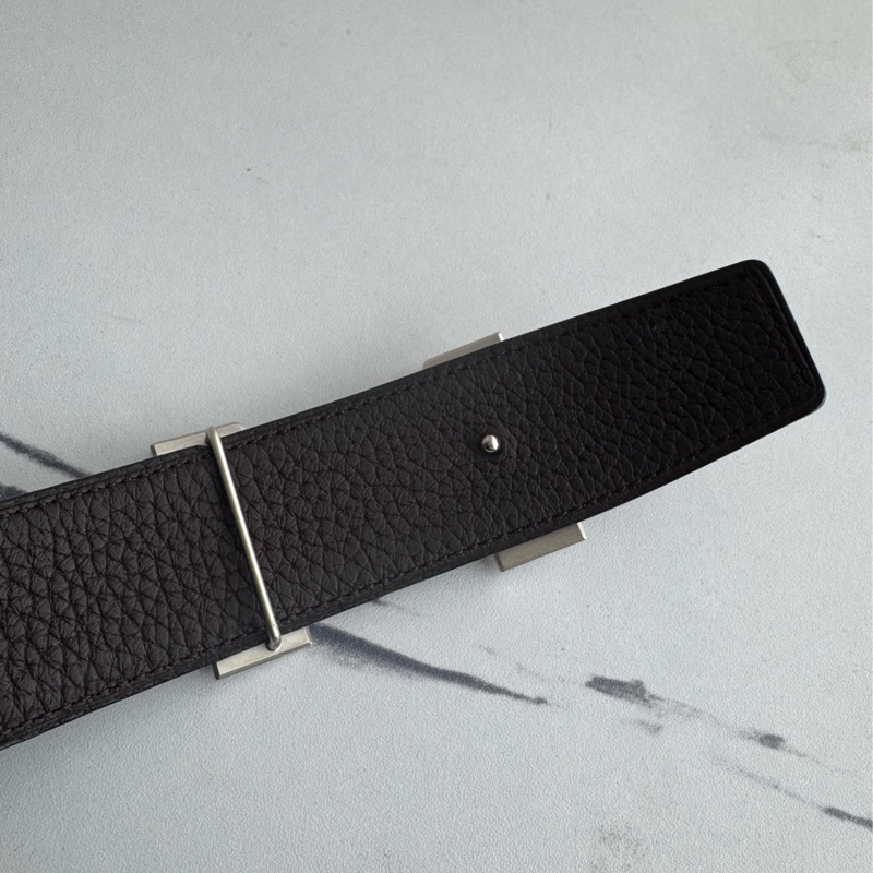 Hermes 黑/深咖雙面銀大H皮帶90cm-12
