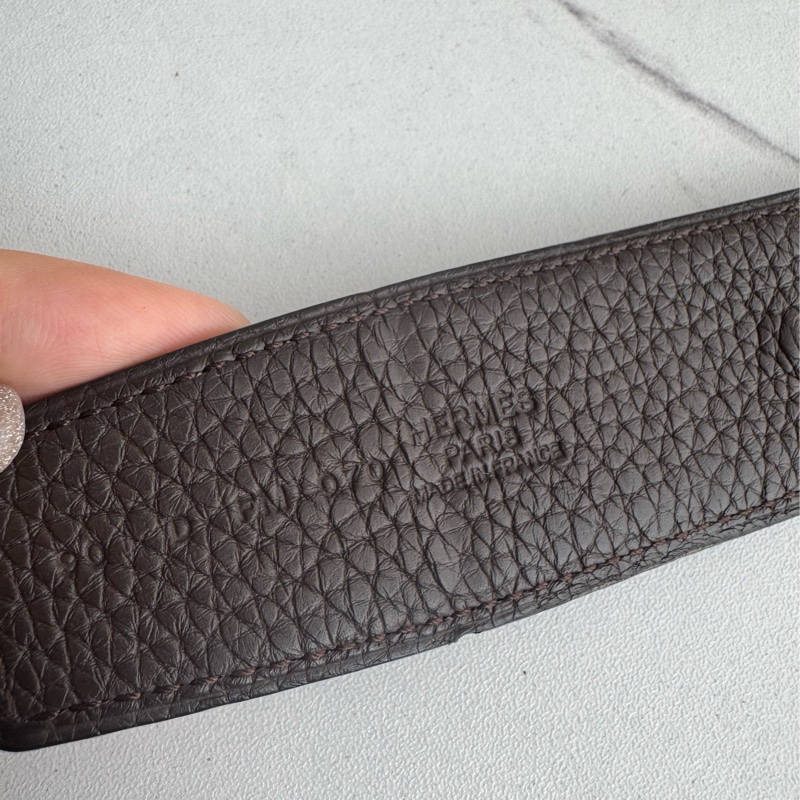 Hermes 黑/深咖雙面銀大H皮帶90cm-24