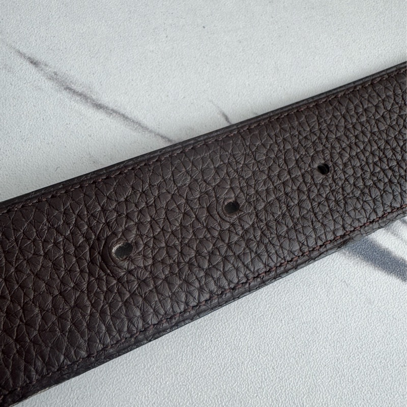 Hermes 黑/深咖雙面銀大H皮帶90cm-25