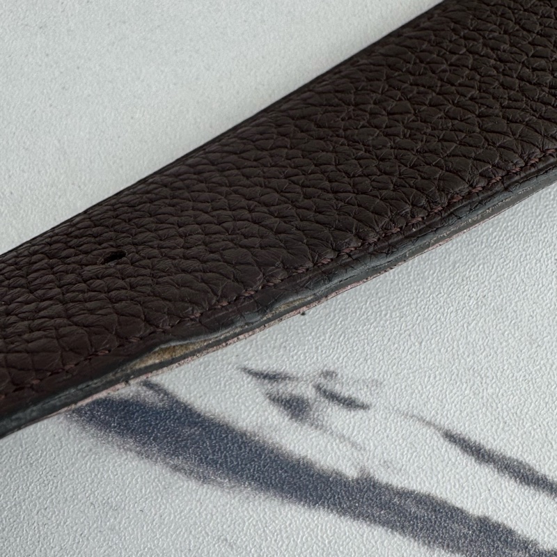 Hermes 黑/深咖雙面銀大H皮帶90cm-27