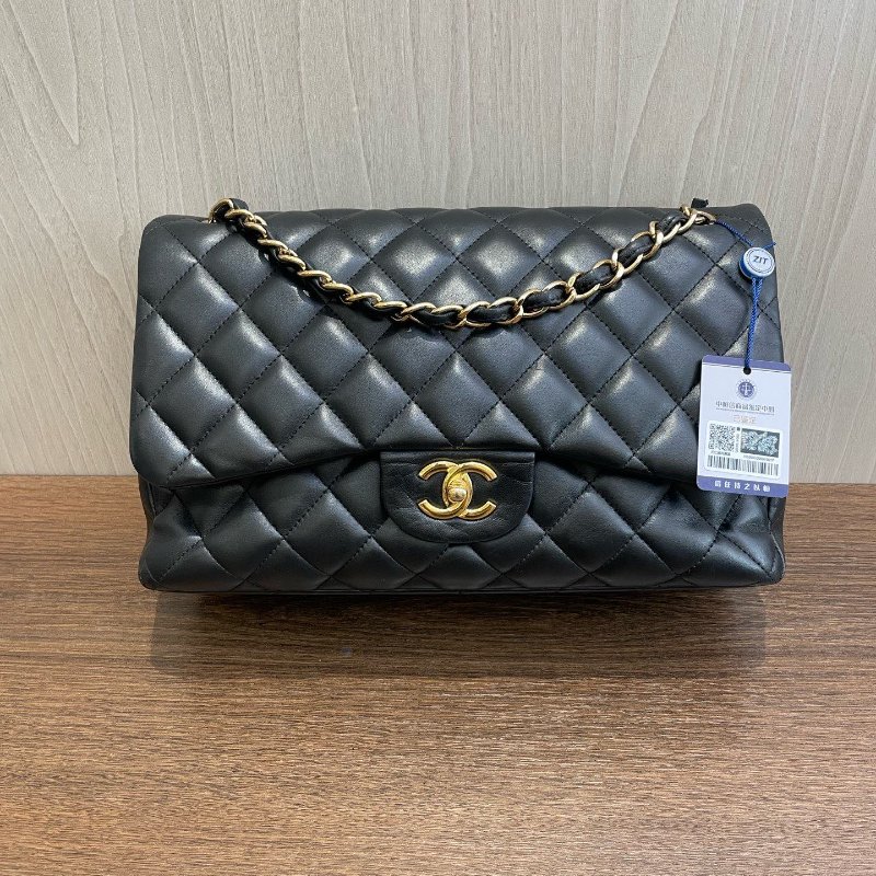 香奈兒/Chanel CF Jumbo 黑金羊皮鏈條包-0