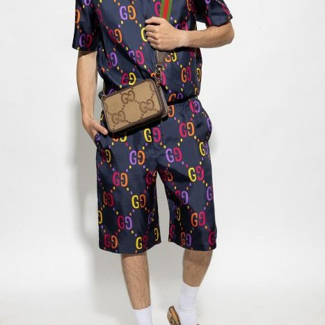 💎Han's house精品服飾💎GUCCI 滿版 老花 真絲 短褲 義大利製 現貨 52 原價41500-7