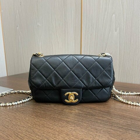香奈兒/Chanel 黑金珍珠CF大mini 鏈條斜背包 牛皮
