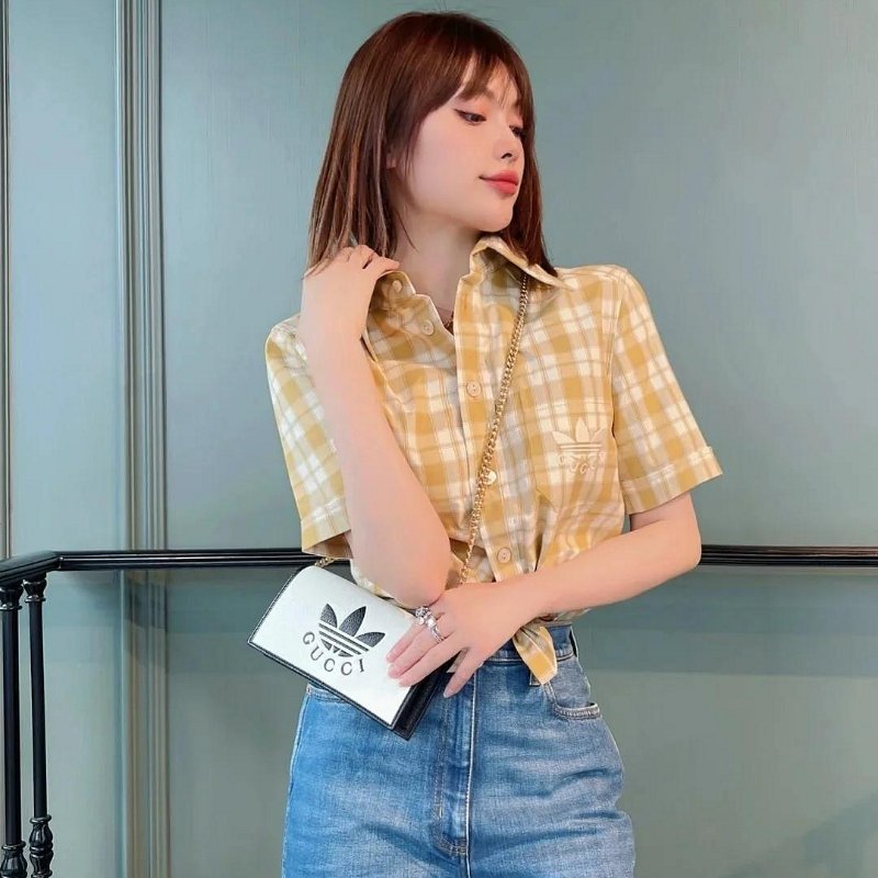 💎Han's house精品服飾💎GUCCI 古馳 聯名 愛迪達 adidas 刺繡 格紋 襯衫  現貨 S-0