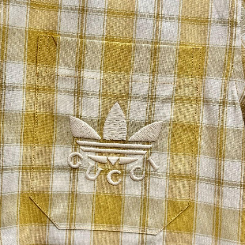 💎Han's house精品服飾💎GUCCI 古馳 聯名 愛迪達 adidas 刺繡 格紋 襯衫  現貨 S-2