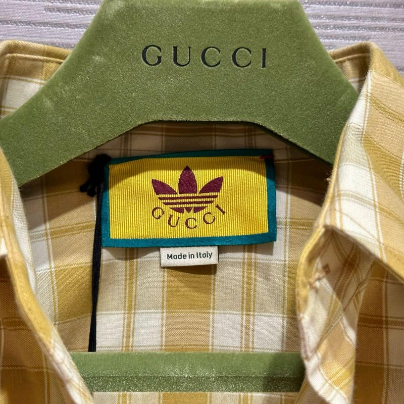 💎Han's house精品服飾💎GUCCI 古馳 聯名 愛迪達 adidas 刺繡 格紋 襯衫  現貨 S-3