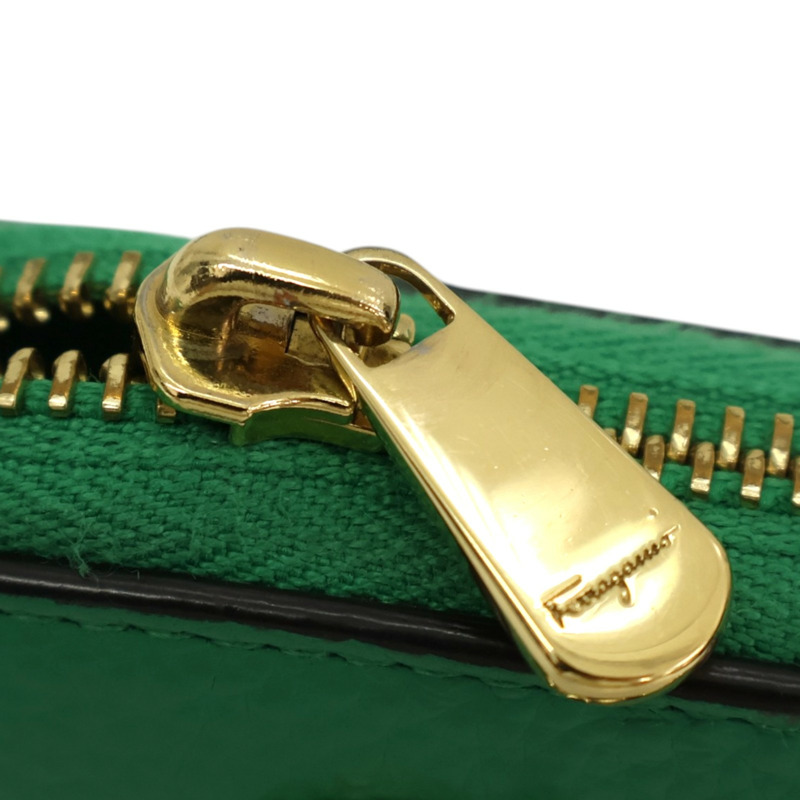 綠色牛皮 Gancini 拉鍊 零錢包【Salvatore Ferragamo 菲拉格慕】 JL-22 0406-6
