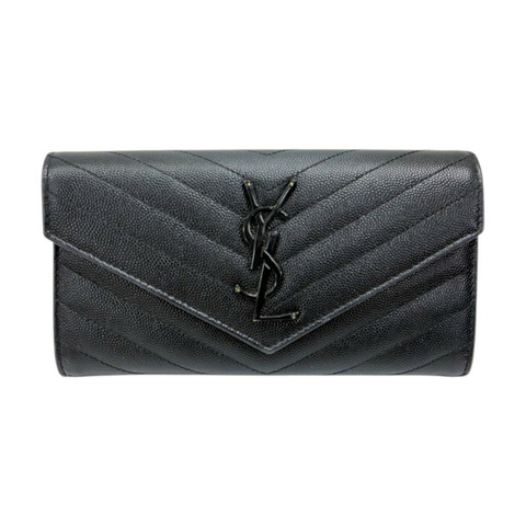 黑色 粒面壓紋 牛皮 Cassandre 大型 翻蓋錢包 扣式 長夾【SAINT LAURENT YSL 聖羅蘭】 372264