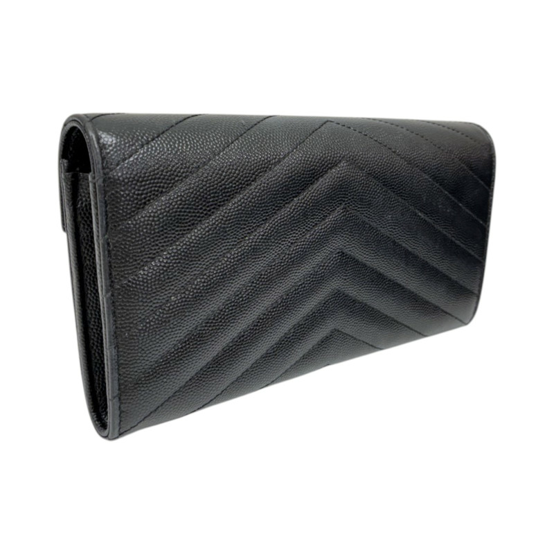 黑色 粒面壓紋 牛皮 Cassandre 大型 翻蓋錢包 扣式 長夾【SAINT LAURENT YSL 聖羅蘭】 372264-1