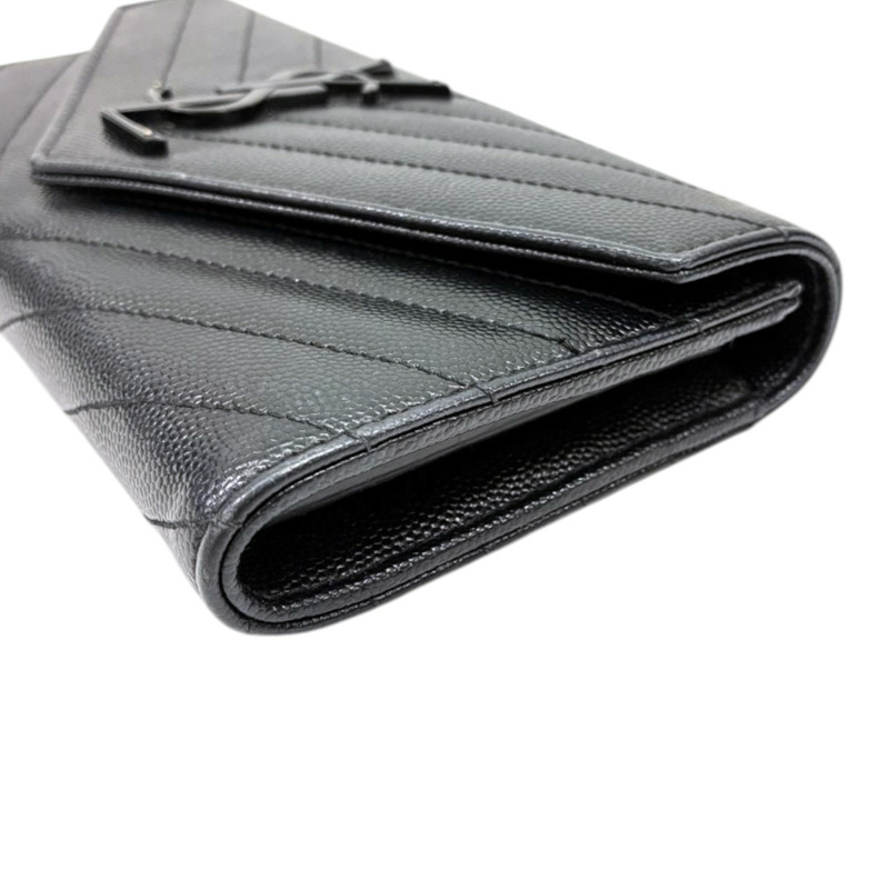黑色 粒面壓紋 牛皮 Cassandre 大型 翻蓋錢包 扣式 長夾【SAINT LAURENT YSL 聖羅蘭】 372264-2