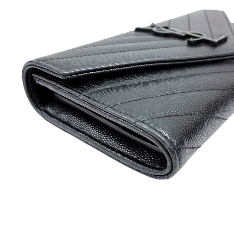 黑色 粒面壓紋 牛皮 Cassandre 大型 翻蓋錢包 扣式 長夾【SAINT LAURENT YSL 聖羅蘭】 372264-3
