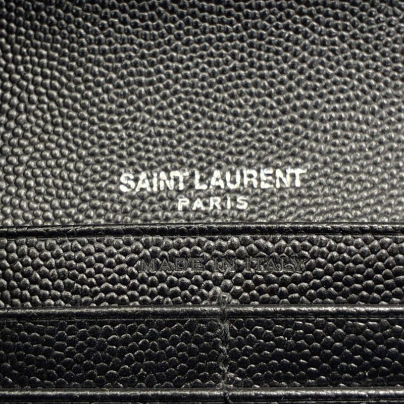 黑色 粒面壓紋 牛皮 Cassandre 大型 翻蓋錢包 扣式 長夾【SAINT LAURENT YSL 聖羅蘭】 372264-6