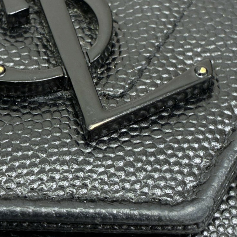 黑色 粒面壓紋 牛皮 Cassandre 大型 翻蓋錢包 扣式 長夾【SAINT LAURENT YSL 聖羅蘭】 372264-11