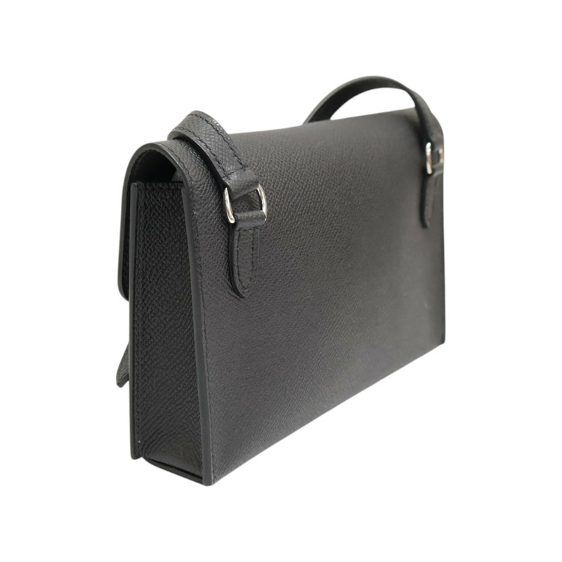 黑色 Epsom牛皮 Hermesnap Wallet 肩背包 W刻 銀扣【HERMES 愛馬仕】 H085291CK-1