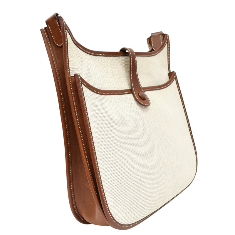 米色帆布 棕色牛皮 Evelyne 29 肩背包 口K刻【HERMES 愛馬仕】-1