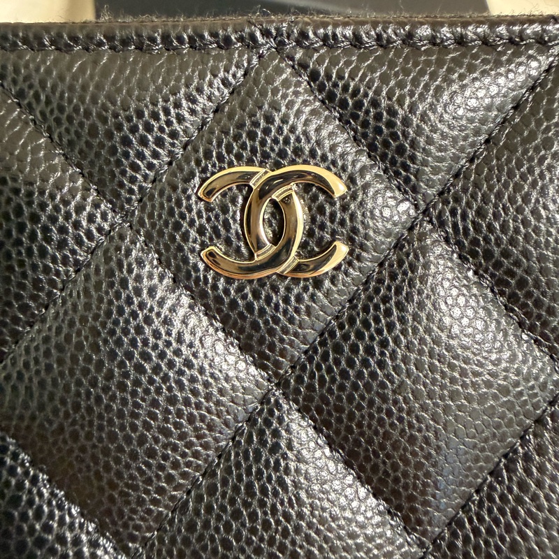 Chanel 加大拉鍊 零錢包 卡包 黑金荔枝牛皮-12