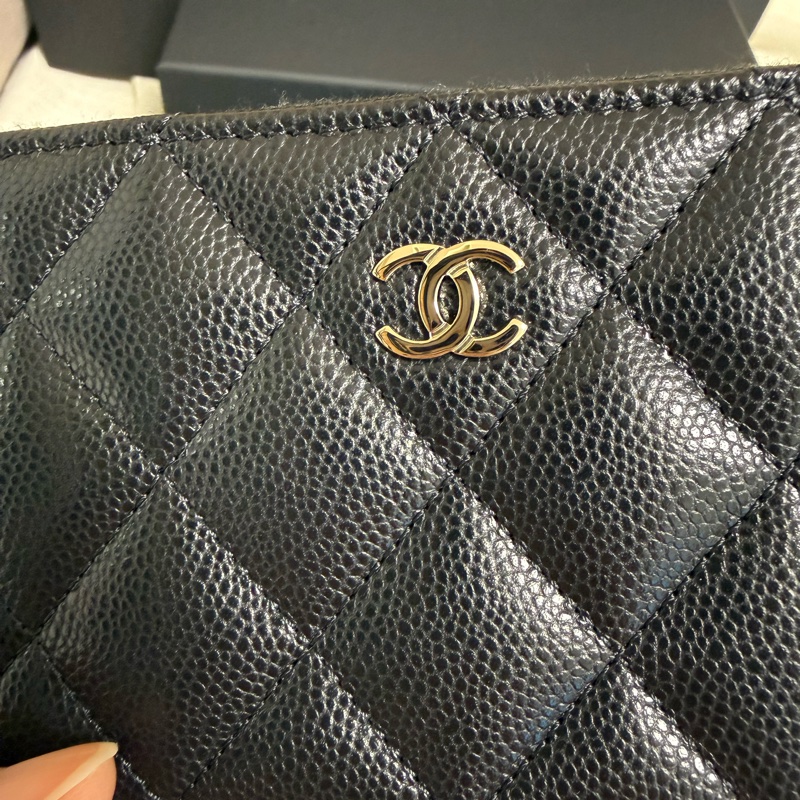 Chanel 加大拉鍊 零錢包 卡包 黑金荔枝牛皮-13
