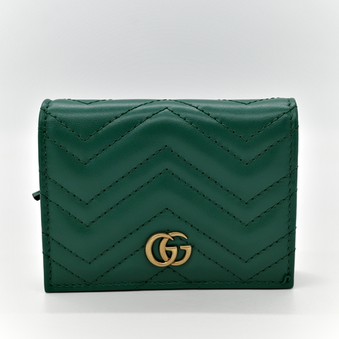 Gucci 古馳 Marmont綠色 兩折短夾