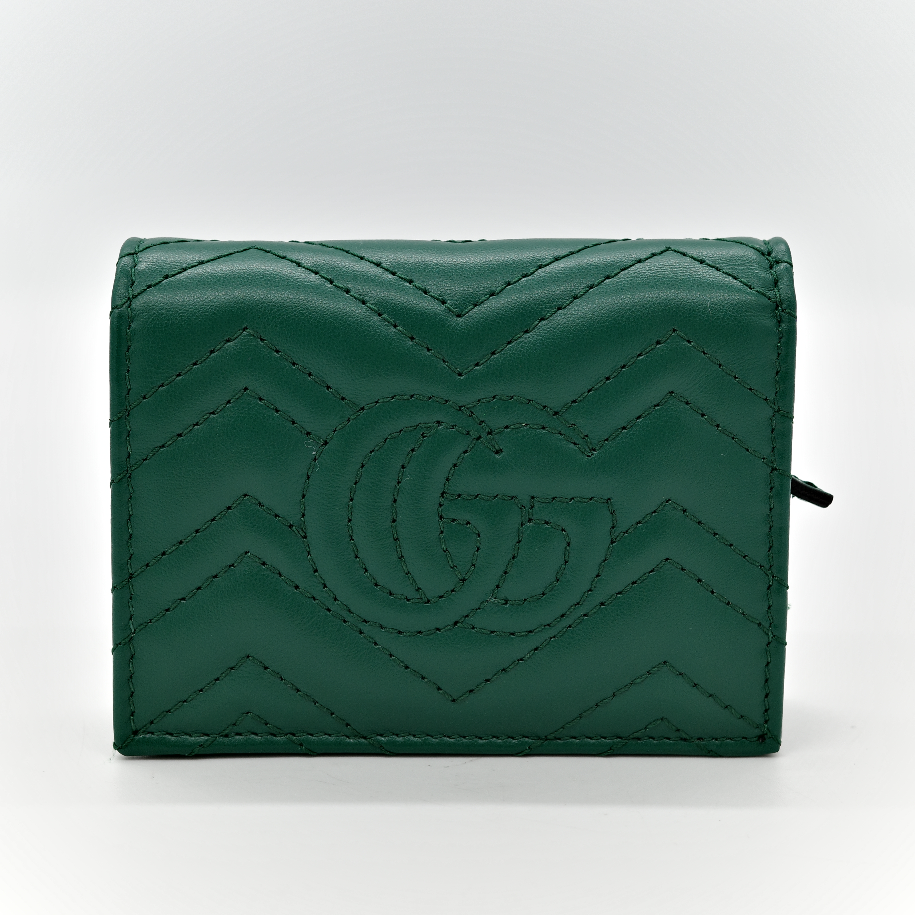 Gucci 古馳 Marmont綠色 兩折短夾-1