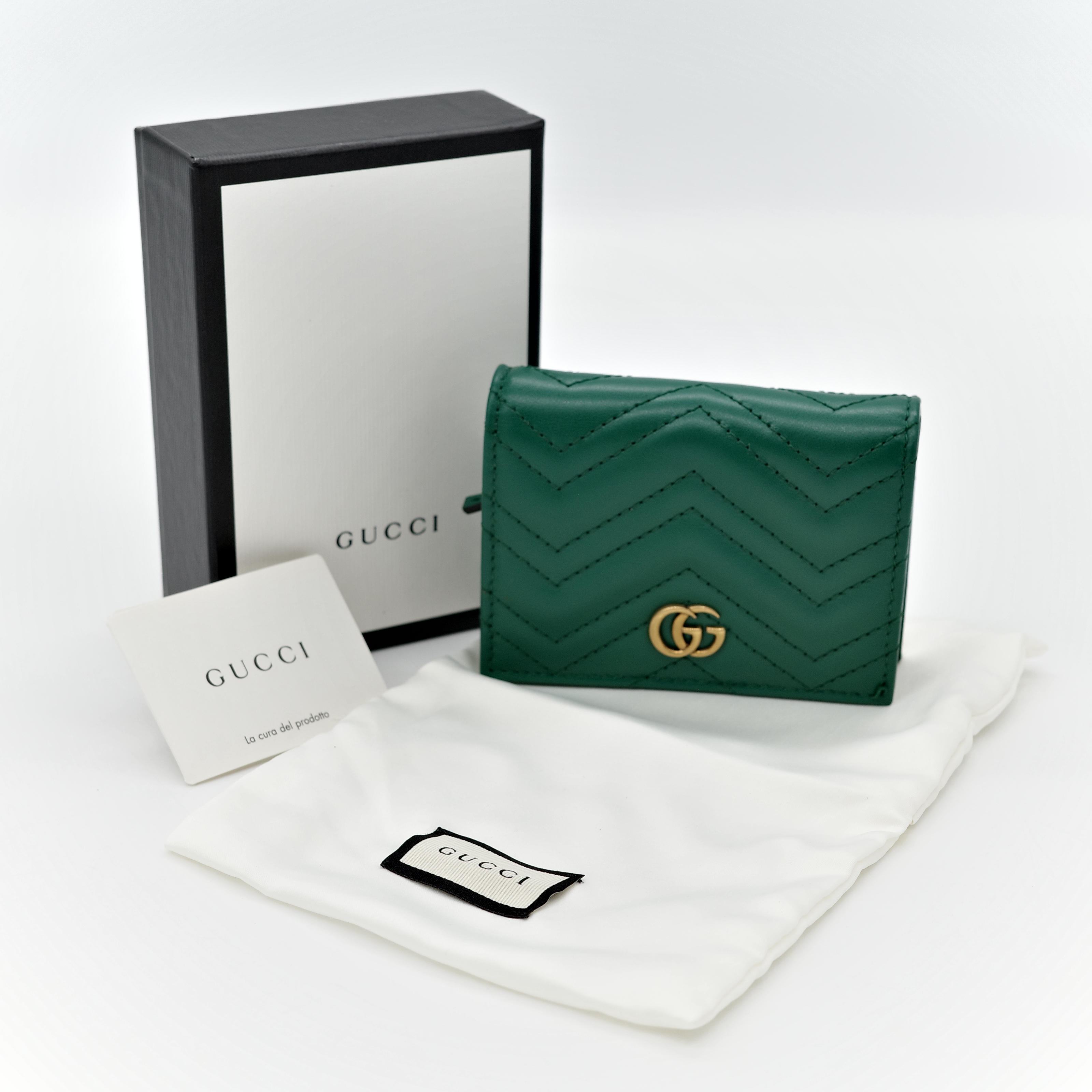 Gucci 古馳 Marmont綠色 兩折短夾-7