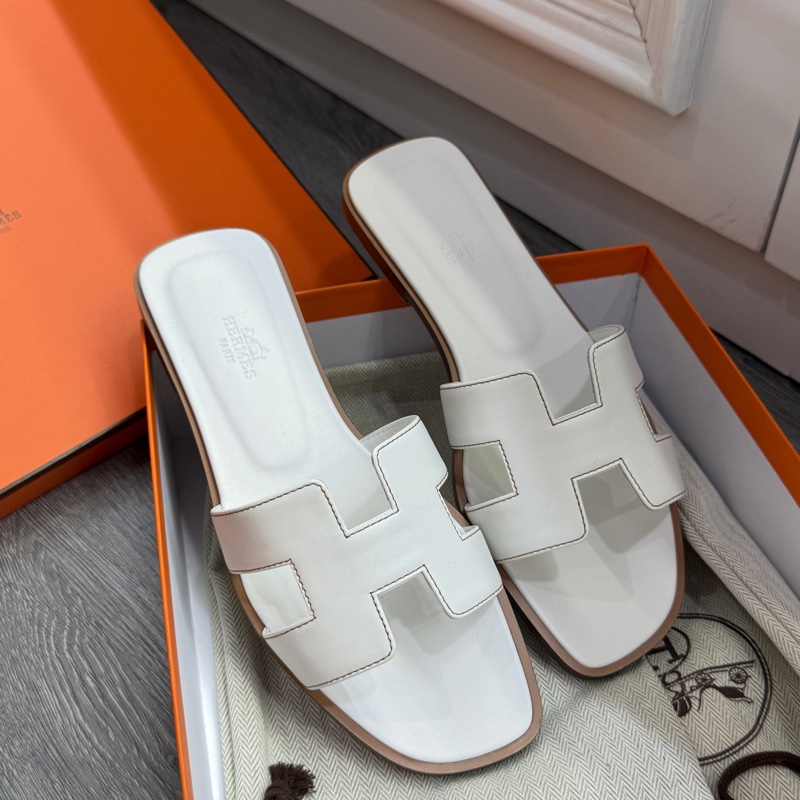 全新未使用Hermes 愛馬仕Oran H拖鞋 凉鞋白色 37碼-0