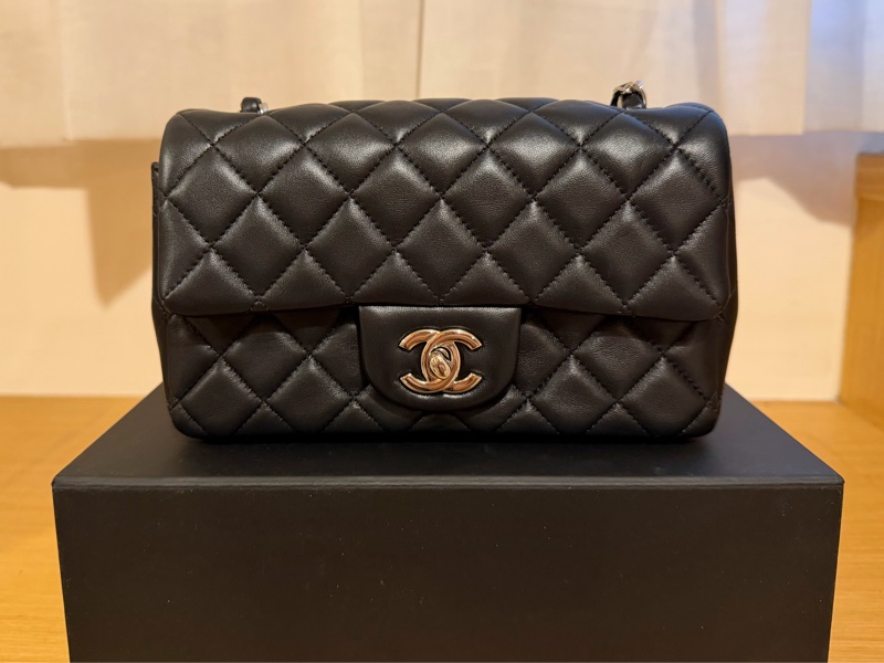 Chanel CF20大mini黑銀色羊皮-0