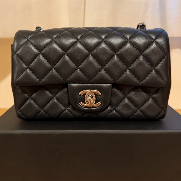 Chanel CF20大mini黑銀色羊皮-5