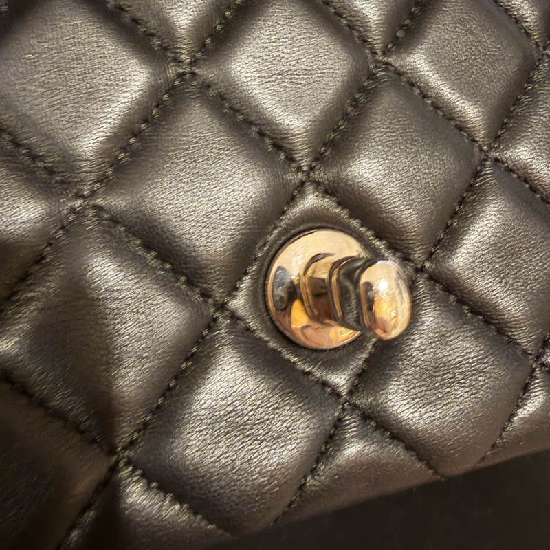 Chanel CF20大mini黑銀色羊皮-14