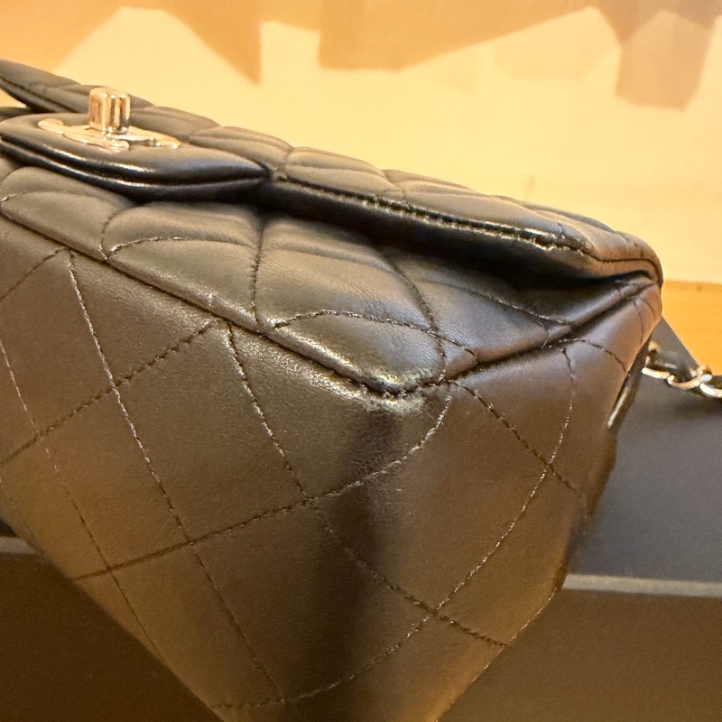 Chanel CF20大mini黑銀色羊皮-19