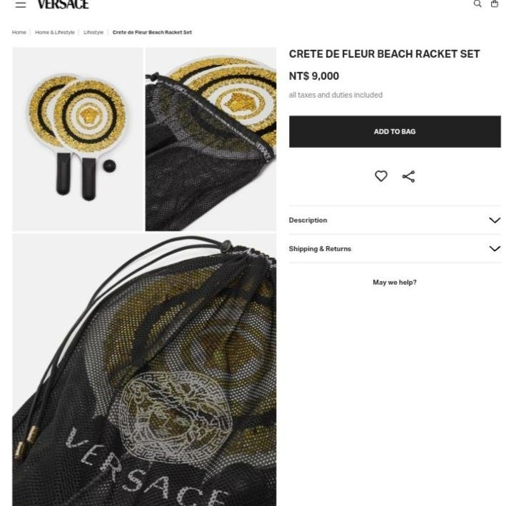 💎Han's house精品服飾💎VERSACE 凡賽斯 女神頭 頂級黑牌 巴洛克 乒乓球拍 現貨 原價9000-4