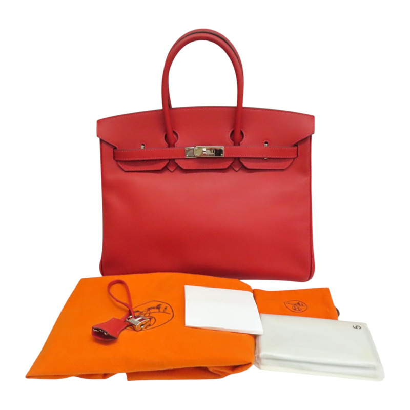 艷紅色 Courchevel牛皮 Birkin 35 柏金包 手提包 口I刻 銀扣【HERMES 愛馬仕】-10