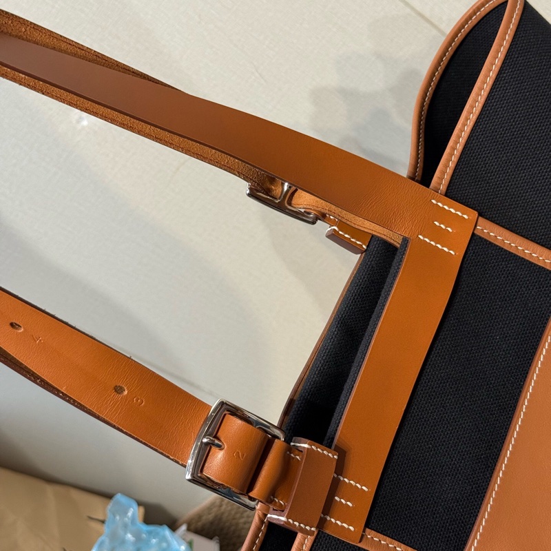 Hermes 愛馬仕 新款 sac etriviere pocket 27 單肩托特包 黑色帆布拼金棕色 29×🧡14×35 B刻 男女同款🧡-8
