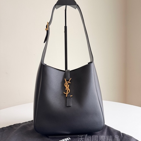 SAINT LAURENT HOBO小號黑色牛皮金扣肩背包 （包況佳）