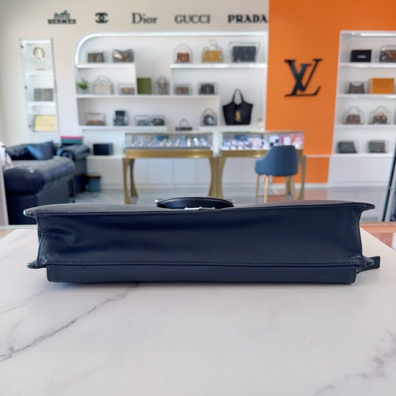 Prada/普拉達 藍色十字紋牛皮 三角徽標 公文包手提包 低調大氣-2